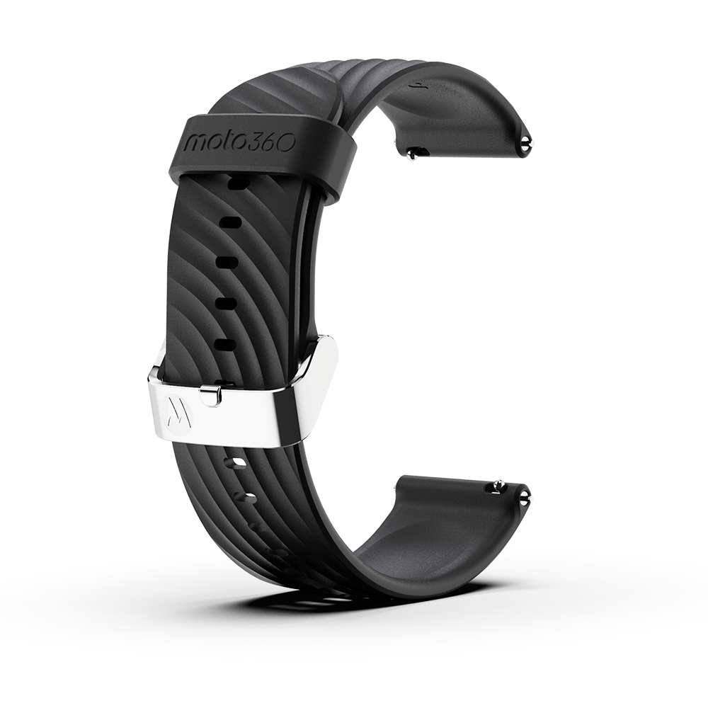 Moto360 High-Impact Silicone Band - Black with Silver Buckle