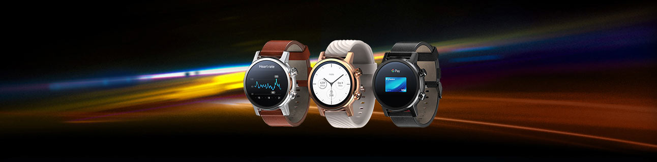 Beautiful smart watches lined up in a row
